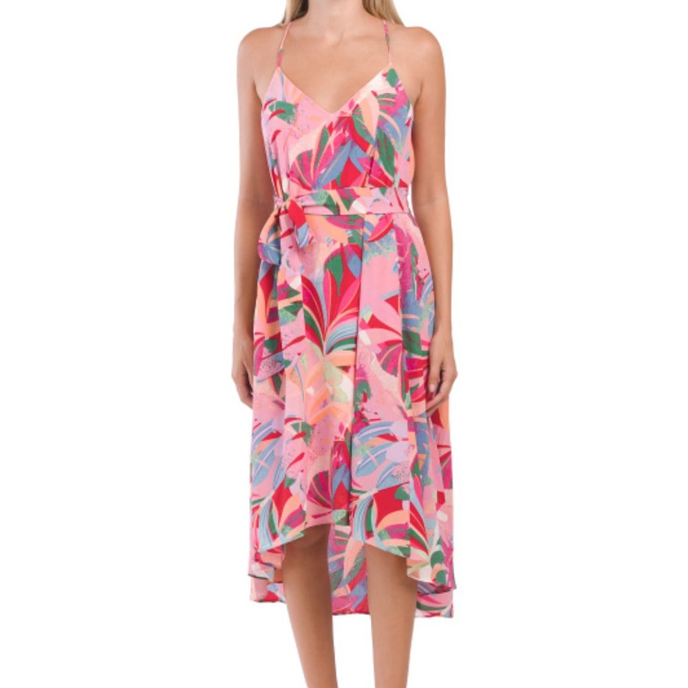 Laundry by Shelli Segal Tropical Floral Print V-Neck Sleeveless Midi Dress NWT 4 - Picture 1 of 2